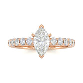 Rose Gold Marquise Diamond Engagement Ring With Pavé Band Design