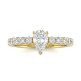 Yellow Gold Pear Diamond Engagement Ring With Pavé Band Design