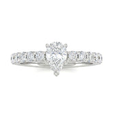 Silver Pear Diamond Engagement Ring With Pavé Band Design