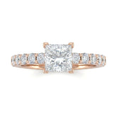 Rose Gold Princess Diamond Engagement Ring With Pavé Band Design