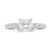 Silver Princess Diamond Engagement Ring With Pavé Band Design
