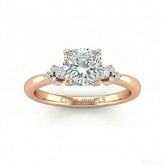 Rose Gold Cushion Diamond Engagement Ring With Floral Cluster Side Design