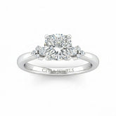 Silver Cushion Diamond Engagement Ring With Floral Cluster Side Design