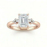 Rose Gold Emerald Diamond Engagement Ring With Floral Cluster Side Design