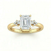 Yellow Gold Emerald Diamond Engagement Ring With Floral Cluster Side Design