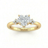 Yellow Gold Heart Diamond Engagement Ring With Floral Cluster Side Design