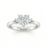 White Gold Heart Diamond Engagement Ring With Floral Cluster Side Design