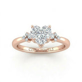 Rose Gold Heart Diamond Engagement Ring With Floral Cluster Side Design