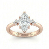 Rose Gold Marquise Diamond Engagement Ring With Floral Cluster Side Design