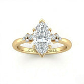 Yellow Gold Marquise Diamond Engagement Ring With Floral Cluster Side Design