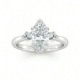 White Gold Marquise Diamond Engagement Ring With Floral Cluster Side Design