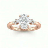 Rose Gold Oval Diamond Engagement Ring With Floral Cluster Side Design