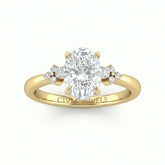 Yellow Gold Oval Diamond Engagement Ring With Floral Cluster Side Design