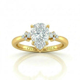 Yellow Gold Pear Diamond Engagement Ring With Floral Cluster Side Design