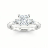 White Gold Princess Diamond Engagement Ring With Floral Cluster Side Design