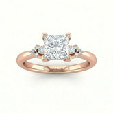 Rose Gold Princess Diamond Engagement Ring With Floral Cluster Side Design