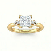Yellow Gold Princess Diamond Engagement Ring With Floral Cluster Side Design