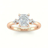 Rose Gold Radiant Diamond Engagement Ring With Floral Cluster Side Design