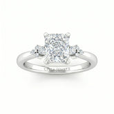 White Gold Radiant Diamond Engagement Ring With Floral Cluster Side Design
