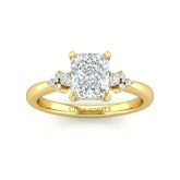 Yellow Gold Radiant Diamond Engagement Ring With Floral Cluster Side Design