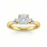 Yellow Gold Round Diamond Engagement Ring With Floral Cluster Side Design