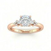 Rose Gold Round Diamond Engagement Ring With Floral Cluster Side Design