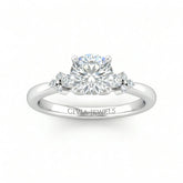 White Gold Round Diamond Engagement Ring With Floral Cluster Side Design