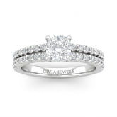 White Gold Cushion Diamond Engagement Ring With Split Pavé Band Design