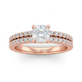Rose Gold Cushion Diamond Engagement Ring With Split Pavé Band Design