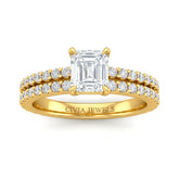 Yellow Gold Emerald Diamond Engagement Ring With Split Pavé Band Design