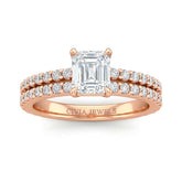 Rose Gold Emerald Diamond Engagement Ring With Split Pavé Band Design