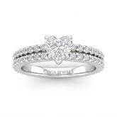 Silver Heart Diamond Engagement Ring With Split Pavé Band Design