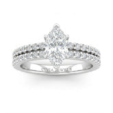 White Gold Marquise Diamond Engagement Ring With Split Pavé Band Design