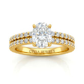 Yellow Gold Oval Diamond Engagement Ring With Split Pavé Band Design