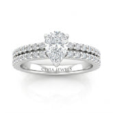 White Gold Pear Diamond Engagement Ring With Split Pavé Band Design