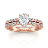 Rose Gold Pear Diamond Engagement Ring With Split Pavé Band Design