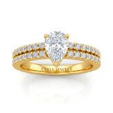 Yellow Gold Pear Diamond Engagement Ring With Split Pavé Band Design