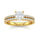Yellow Gold Princess Diamond Engagement Ring With Split Pavé Band Design