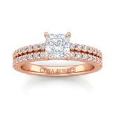 Rose Gold Princess Diamond Engagement Ring With Split Pavé Band Design