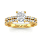Yellow Gold Radiant Diamond Engagement Ring With Split Pavé Band Design