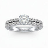 White Gold Round Diamond Engagement Ring With Split Pavé Band Design