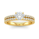 Yellow Gold Round Diamond Engagement Ring With Split Pavé Band Design