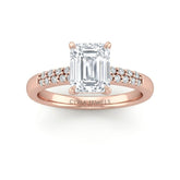 Rose Gold Emerald Diamond Engagement Ring With Double Pavé Accent Band