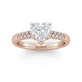 Rose Gold Heart Diamond Engagement Ring With Double Pavé Accent Band