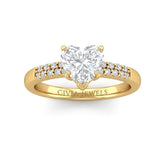 Yellow Gold Heart Diamond Engagement Ring With Double Pavé Accent Band