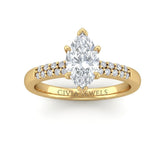 Yellow Gold Marquise Diamond Engagement Ring With Double Pavé Accent Band
