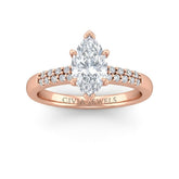 Rose Gold Marquise Diamond Engagement Ring With Double Pavé Accent Band