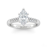 Silver Marquise Diamond Engagement Ring With Double Pavé Accent Band