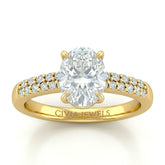 Yellow Gold Oval Diamond Engagement Ring With Double Pavé Accent Band