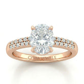 Rose Gold Oval Diamond Engagement Ring With Double Pavé Accent Band